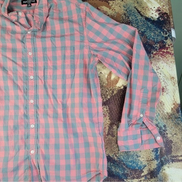 Mens J Crew Mercantile Flex Pink & Green Long Sleeve Shirt MEDIUM/ NICE - Picture 2 of 12